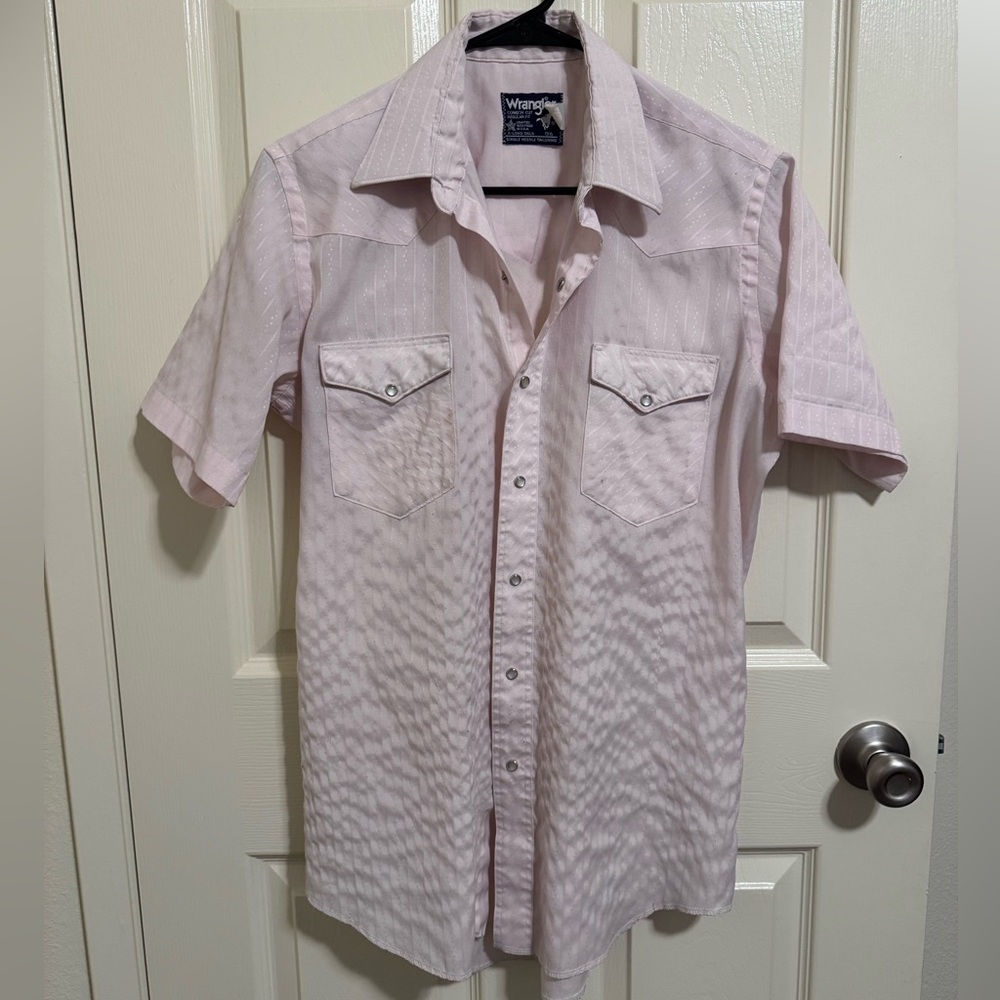 VINTAGE Wrangler Men's Soft Pink Button Down Shirt
